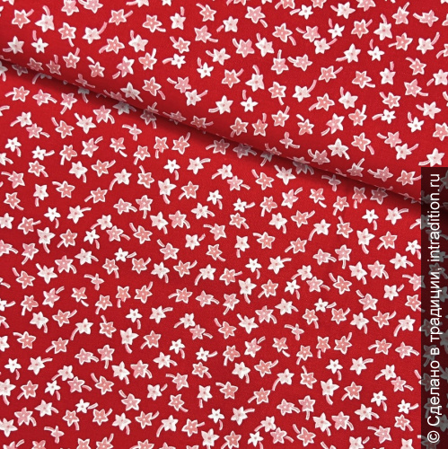 Хлопок красный с мелкими цветочками , для пэчворка