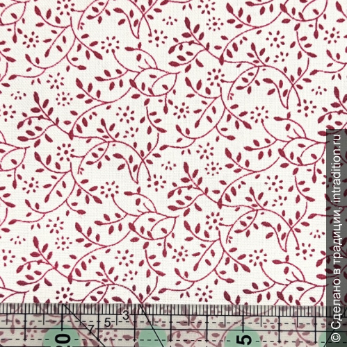 Хлопок белый с мелкими бордовыми веточками , для пэчворка