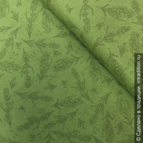 Хлопок зеленый "Лаванда" ботанический рисунок